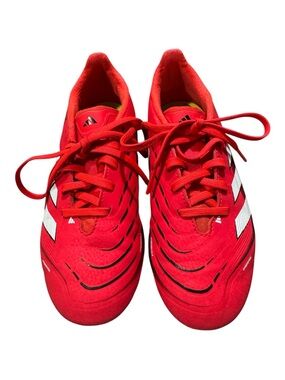adidas Red Youth Soccer Shoes with White Stripes